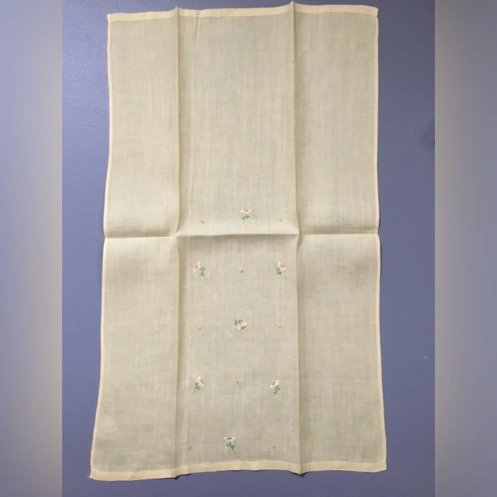 5 Vintage Springtime Embroidered Linen Hand Towels